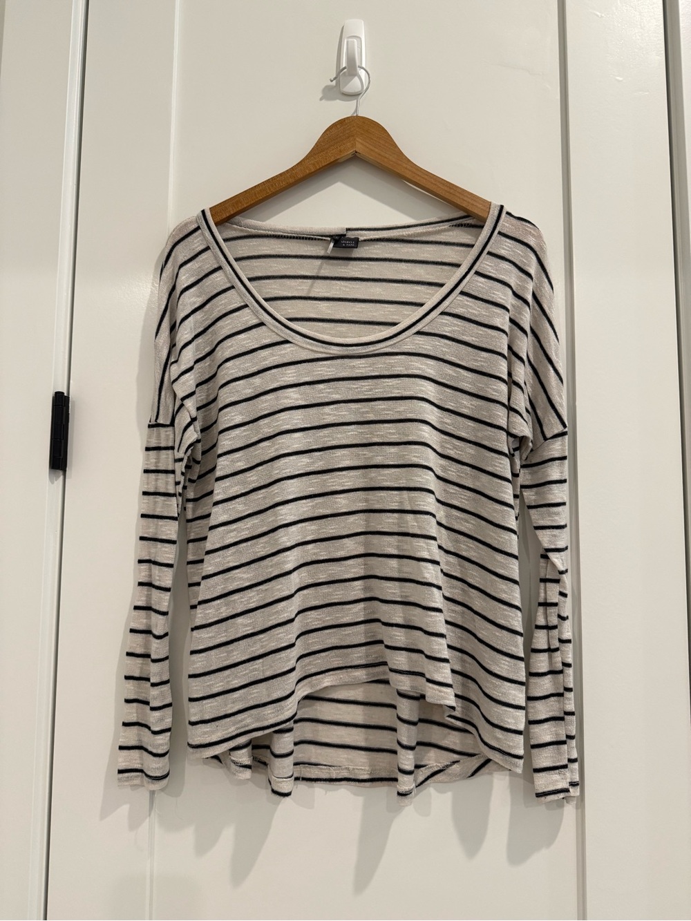 Sparkle & Fade Cream and Black Striped Scoop Neck Long-Sleeve Top
